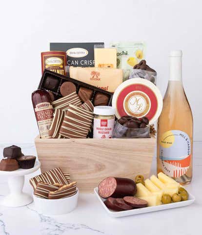 Gourmet Charcuterie & Sweets Gift Basket with Rosé Wine