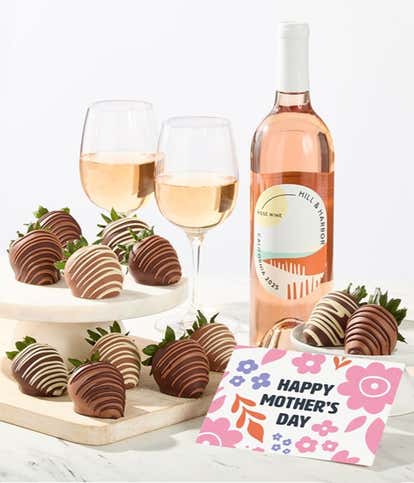 Mother's Day Chocolate Covered Strawberries & Ros&eacute; Wine