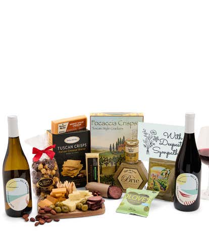 Deepest Sympathy Deluxe Charcuterie Gift Box with Red & White Wine