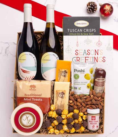 Season's Greetings Deluxe Cheese & Meat Gift with Red & White Wine