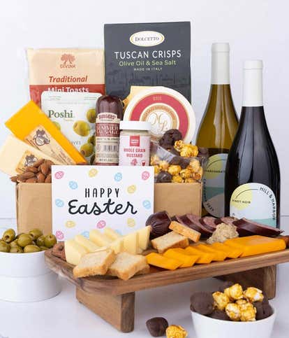 Deluxe Easter Charcuterie & Cheese Box with Red & White Wine