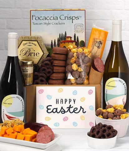 Gourmet Easter Gift Box with Red & White Wine