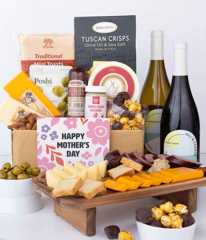 Deluxe Mother's Day Cheese and Charcuterie with Red & White Wine