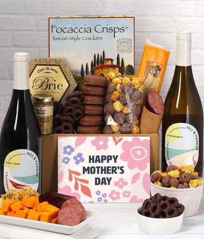 Mother's Day Gourmet Gift Box with Red & White Wine