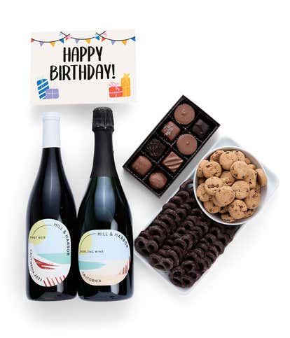 Happy Birthday! Sweet Treats Chocolate Gift Box with California Red & Sparkling Wine