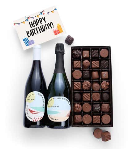Happy Birthday! Gourmet Chocolates with California Red & Sparkling Wine