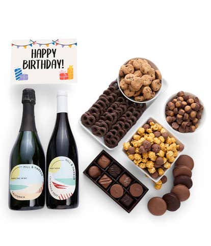 Happy Birthday! Deluxe Chocolate Gift Box with Red & Sparkling Wine