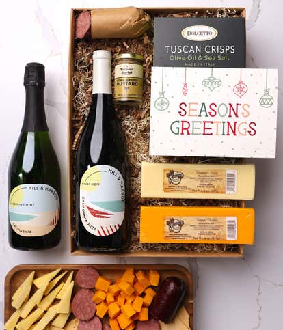 Season's Greetings Cheese & Meat Box with Red & Sparkling Wine