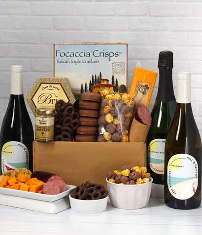 Sweet & Savory Gourmet Gift Box with Red, White & Sparkling Wine