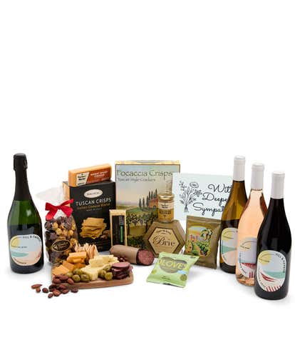 Deepest Sympathy Charcuterie, Cheese & California Wine Gourmet Gift Box - Red, White, Rosé & Sparkling Wine