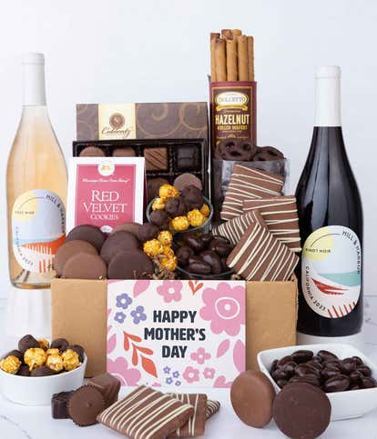 Deluxe Mother's Day Chocolate Sweets Gift with Red & Ros&eacute; Wine