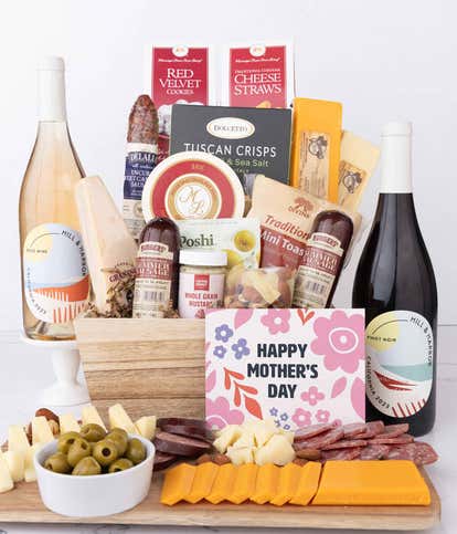 Premium Charcuterie & Cheese Mother's Day Gift Basket with Red & Ros&eacute; Wine