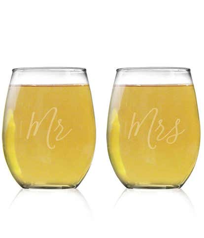 Mr. & Mrs. Stemless Wine Glass Set